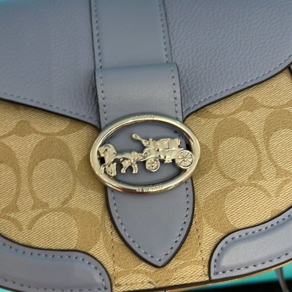 Coach Georgie Saddle Bag In Signature Canvas Light Khaki / Marble Blue - Picture 6 of 16